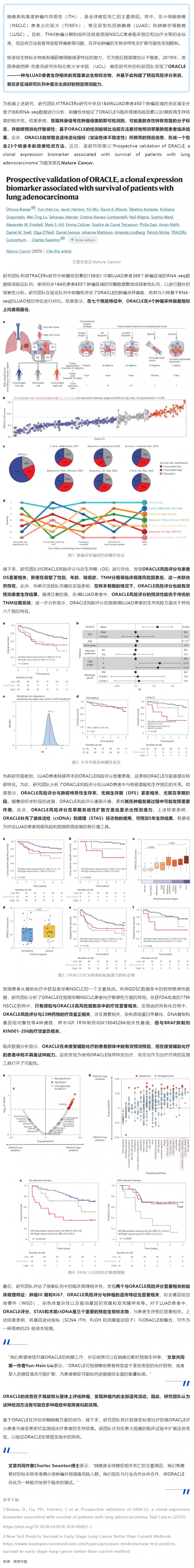 2025 年 01 月 23 日 Nat Cancer _ 超越傳統(tǒng)檢測(cè)方法！ORACLE 檢測(cè)可以更好地預(yù)測(cè)早期肺癌患者的臨床結(jié)果